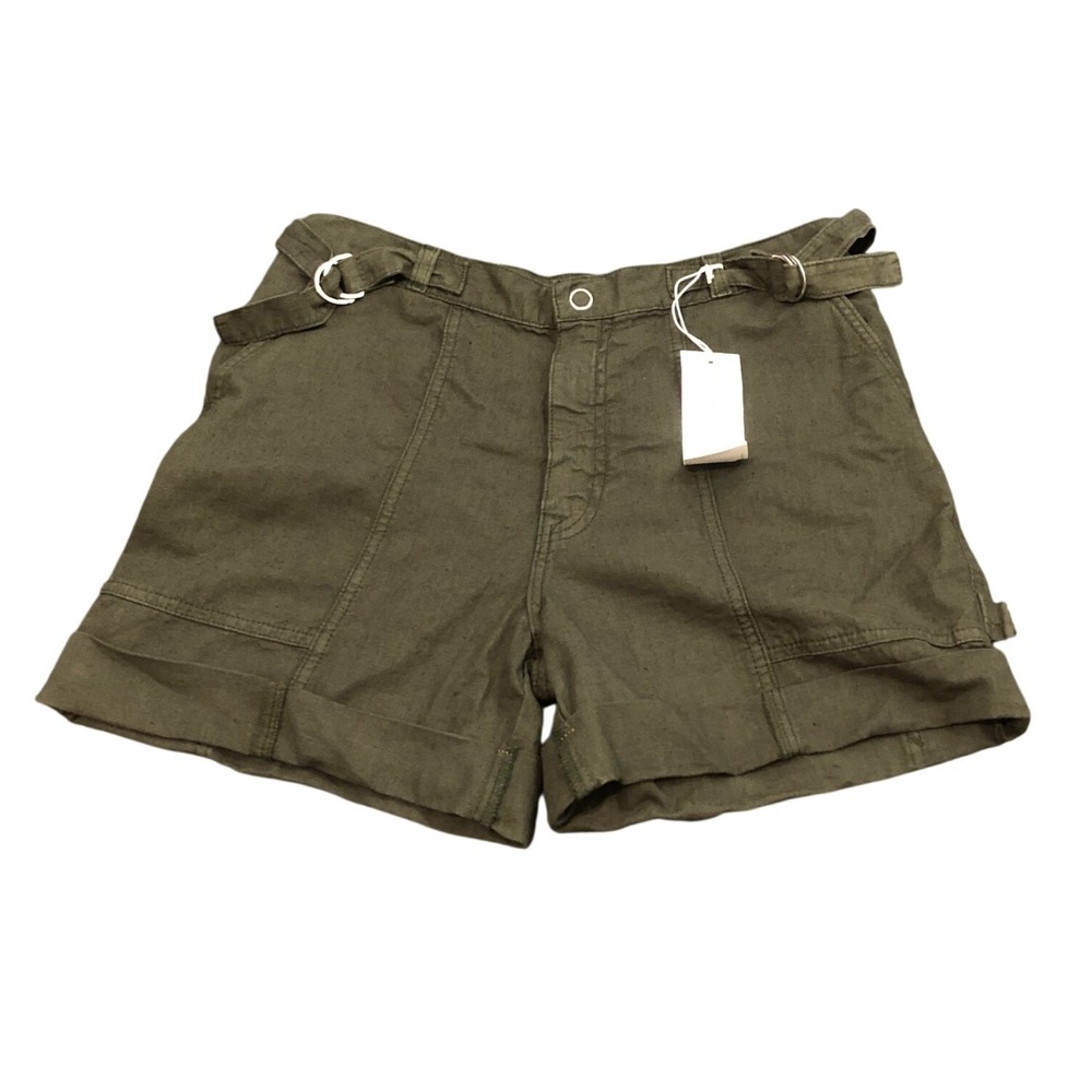 NEW AG Adriano Goldschmied The Noten Shorts 27 Green Linen Carpenter High Rise